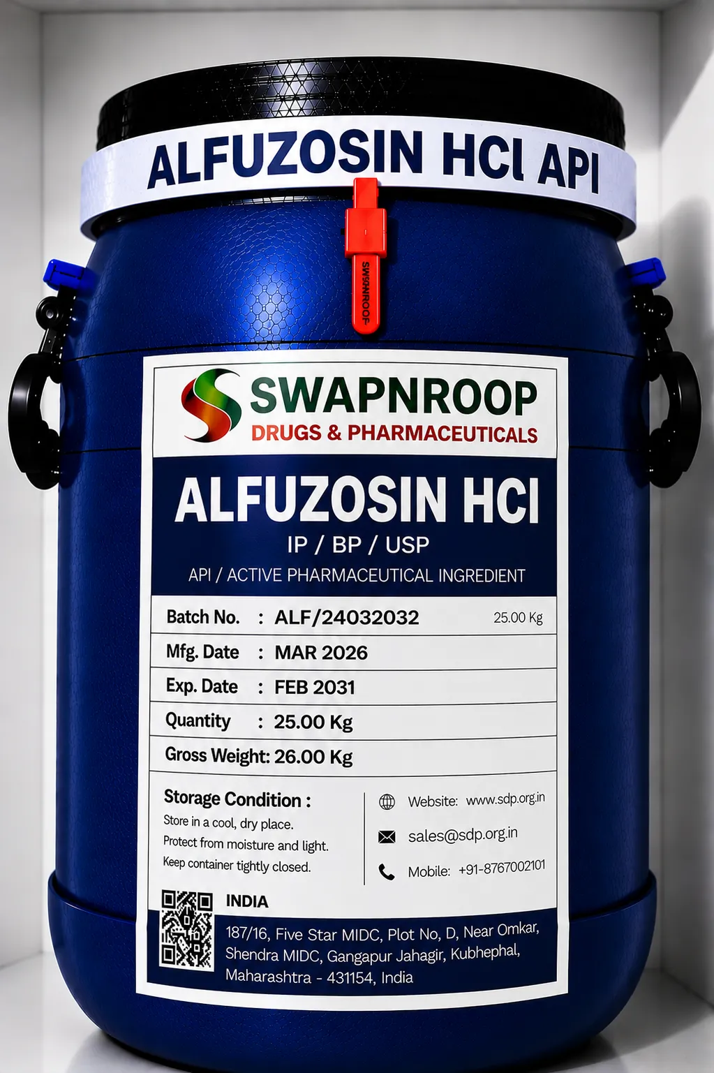 Alfuzosin Hcl API (IP/BP/EP/USP)