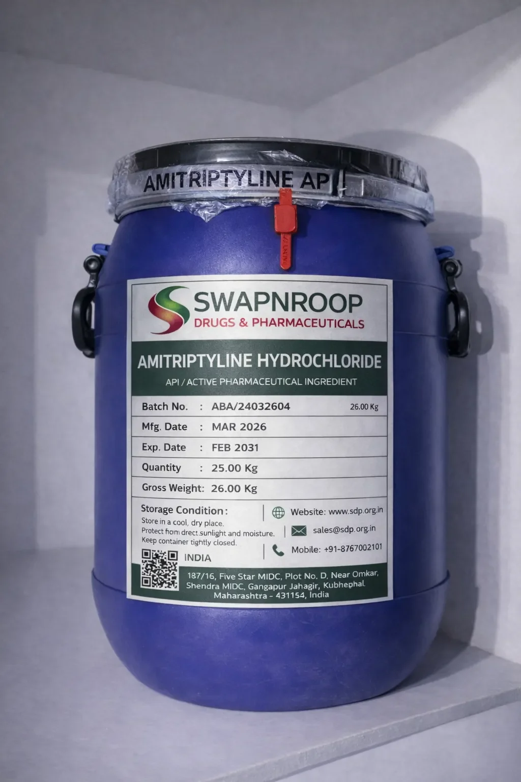 Amitriptyline Hydrochloride API Manufacturer and Bulk Supplier in Maharashtra, India – Swapnroop Pharma