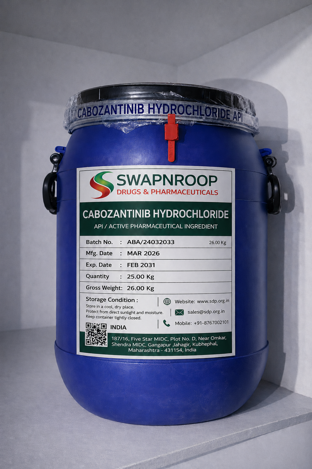 Cabozantinib Hydrochloride API Manufacturer and Bulk Supplier in Maharashtra, India – Swapnroop Pharma