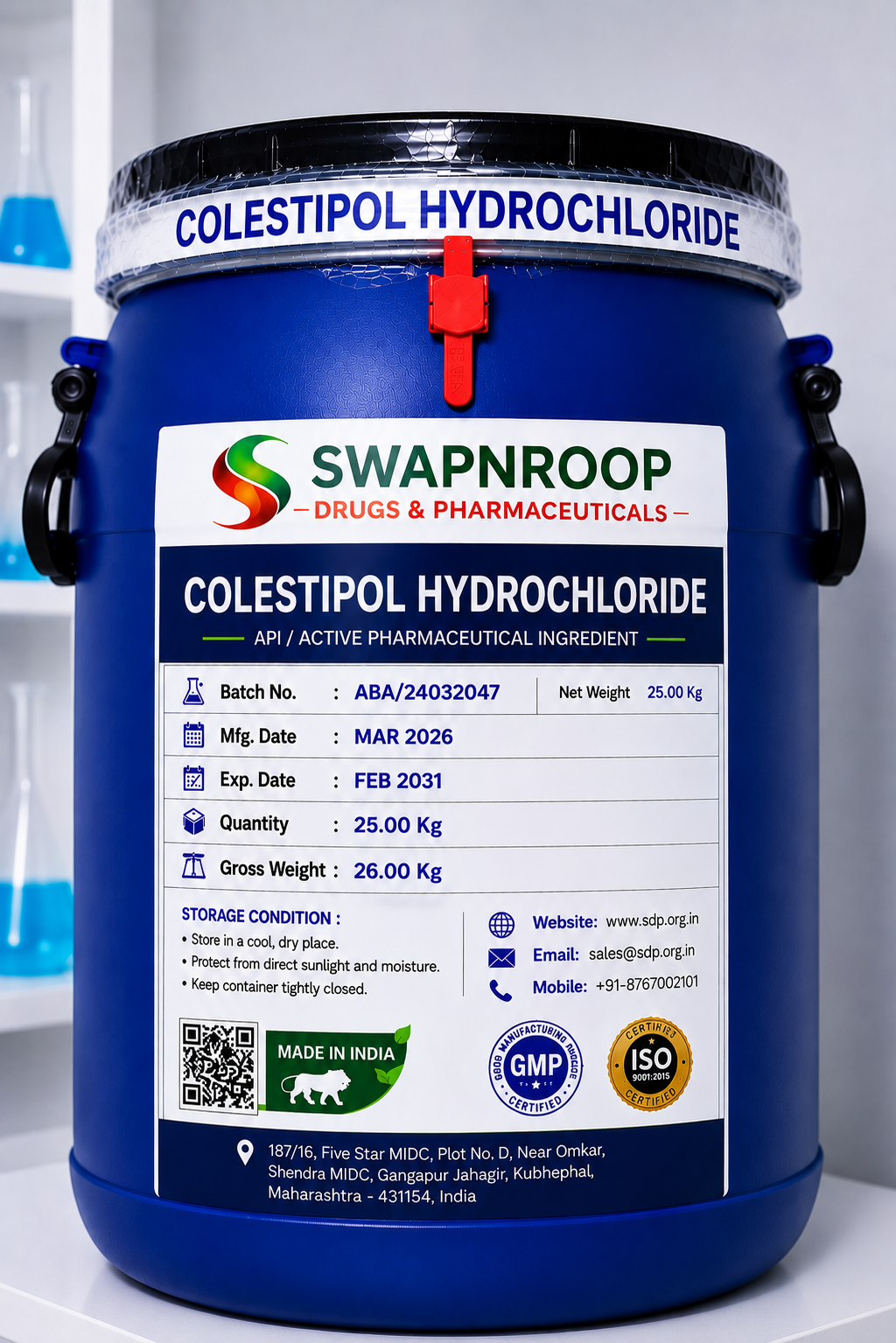 Colestipol Hydrochloride API Manufacturer and Bulk Supplier in Maharashtra, India – Swapnroop Pharma
