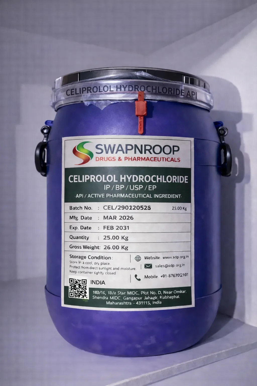 Celiprolol Hydrochloride API (IP/BP/EP/USP)