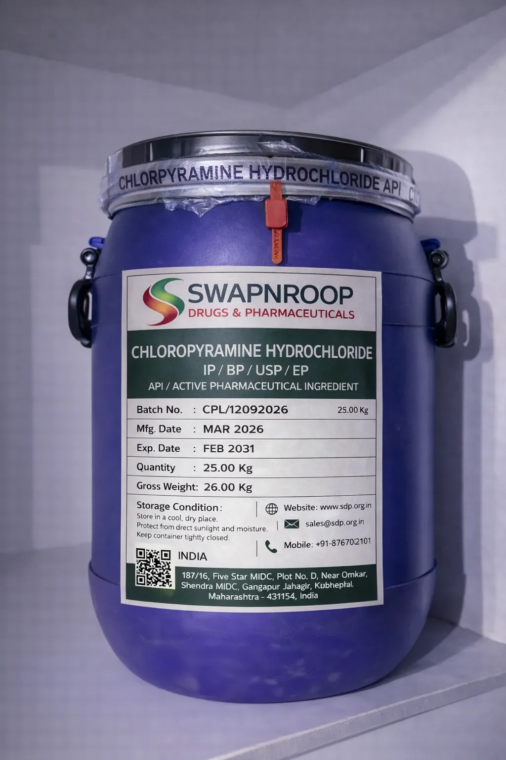 Chloropyramine Hydrochloride API (IP/BP/EP/USP)