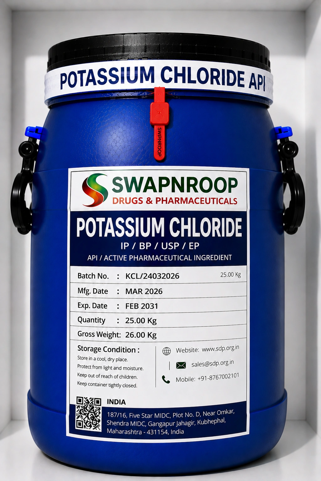 Potassium Chloride API Manufacturer and Bulk Supplier in Maharashtra, India – Swapnroop Pharma